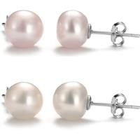 Sterling Silver Pearl Stud Earrings - Pink