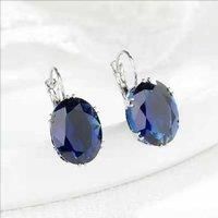 Sapphire Blue Oval Zircon Drop Earrings