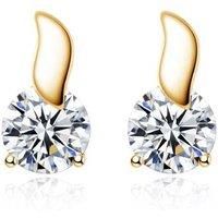 Golden Leaf Crystal Stud Earrings - Silver