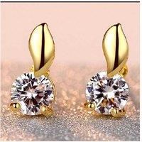 Golden Leaf Crystal Stud Earrings - Silver