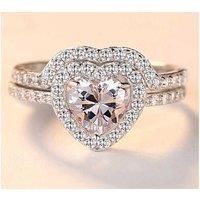 Heart Hugged Crystal Double Ring Set - Silver