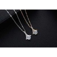 Simulated Diamond Solitaire Pendant - Silver