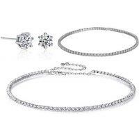 Clear Choker, Earrings & Bracelet Set - Silver