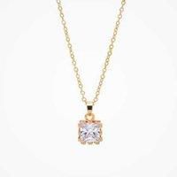 Gold Square Clear Crystal Pendant - Silver