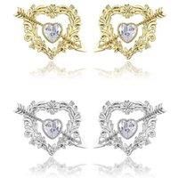 Crystal Cupid Arrow Heart Stud Earrings - Silver