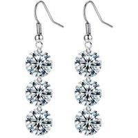 Three Clear Crystal Drop Earrings - Silver