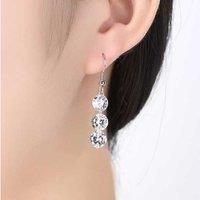 Three Clear Crystal Drop Earrings - Silver