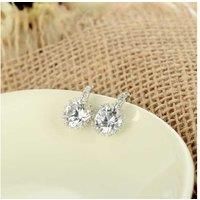 Clear Round Crystal Stud Earrings - Silver