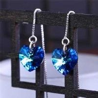 Ocean-Blue Heart-Shaped Crystal Earrings - Silver