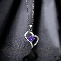 Silver Heart Pendant With Purple Crystal
