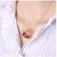 Flower Transparent Cylindrical Pendant - Silver
