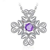 Silver Cross Purple Crystal Pendant