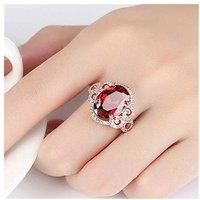 Rose Gold Flower Red Crystal Ring