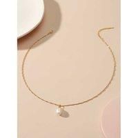 Gold Freshwater Pearl Pendant Necklace - White
