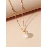 Gold Freshwater Pearl Pendant Necklace - White