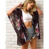 Floral Beach Kaftan Black Pink Lily