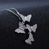 Linked Crystal Butterflies Pendant - Silver