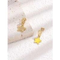 Gold Star Dangle Earrings With Zirconia - Silver