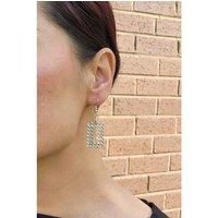 Rectangle Linked Silver Drop Earrings