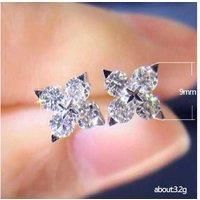 Crystal Silver Four Leaf Stud Earrings