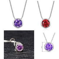 Silver Tone Round Crystal Necklace - Purple