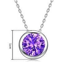 Silver Tone Round Crystal Necklace - Purple