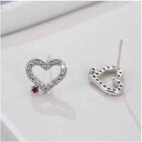 Crystal Love Heart Studs Earrings - Red