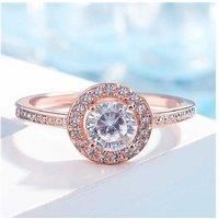 Rose Gold Halo Round Crystal Ring