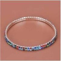 Double Row Colourful Crystal Anklets - Silver