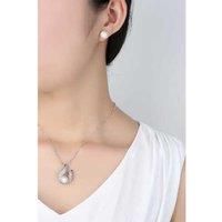 Crystal Pearl Pendant And Earrings Set - Silver