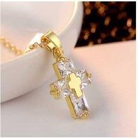 Cross Crystal Necklace And Earrings Set - Silver