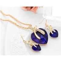 Crystal Heart Necklace Earrings Set - Black