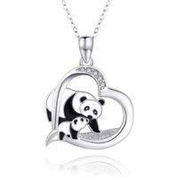 Silver Heart-Shaped Panda Necklace