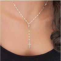 Gold Tone Cross Lariat Pendant Necklace - Silver