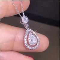 Silver Teardrop Crystal Pendant Necklace