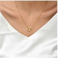 Gold Crystal Linked Heart Necklace - Silver