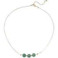 Gold-Tone Three Jade Beads Necklace - Silver