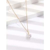 Gold Solitaire Round Crystal Necklace - Silver
