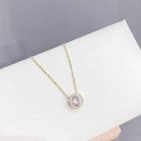 Gold Round Halo Crystal Necklace - Silver