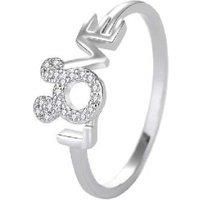 Silver Tone Crystal Mickey Love Ring