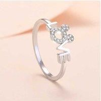 Silver Tone Crystal Mickey Love Ring