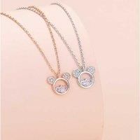 Mickey Minnie Crystal Cz Necklace - Rose Gold