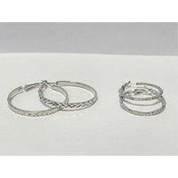 Set Of 2 Silver Sparkle Hoop Earrings