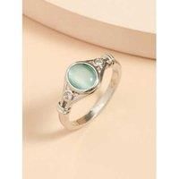Oval Turquoise Gemstone Ring 5 Sizes - Silver