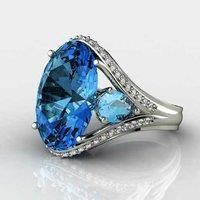 Blue Oval Zircon Crystal Ring4 Sizes