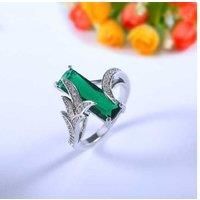 Green Rectangle Crystal Ring5 Sizes