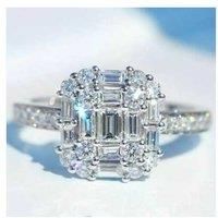 Square Silver Diamond Ring 5 Sizes