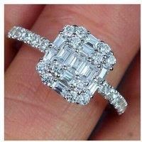 Square Silver Diamond Ring 5 Sizes