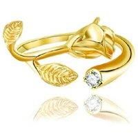 Golden Rose Flower Crystal Open Ring - Silver