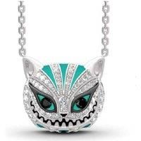 Skull Cat Face Blue Crystal Necklace